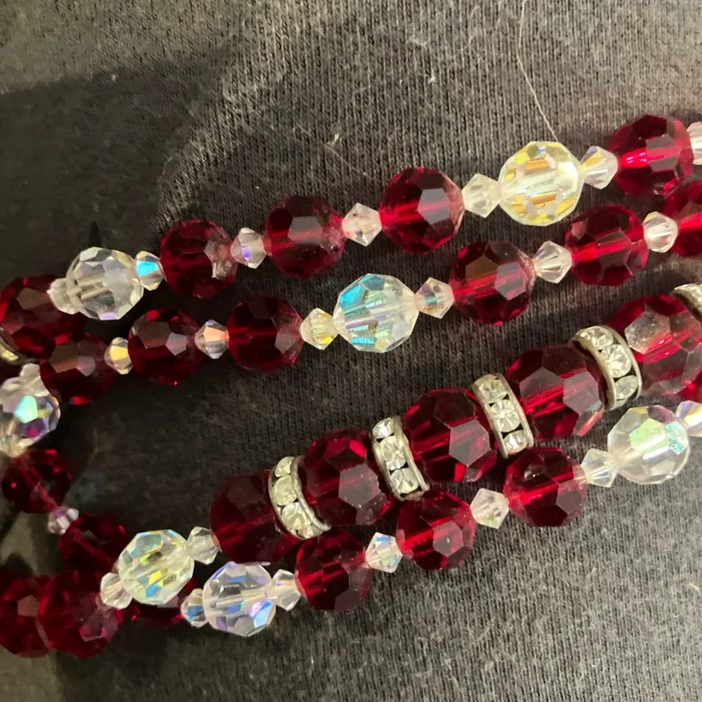 Vintage red clear faceted crystal necklace rhinestones - Picture 2 of 8